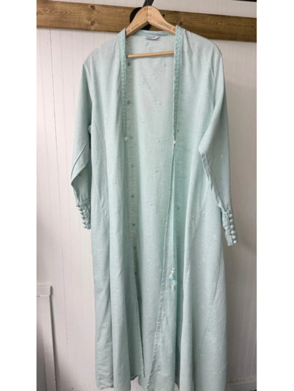 Sapphire embroidered open-front long kimono-style abaya mint green xl cotton